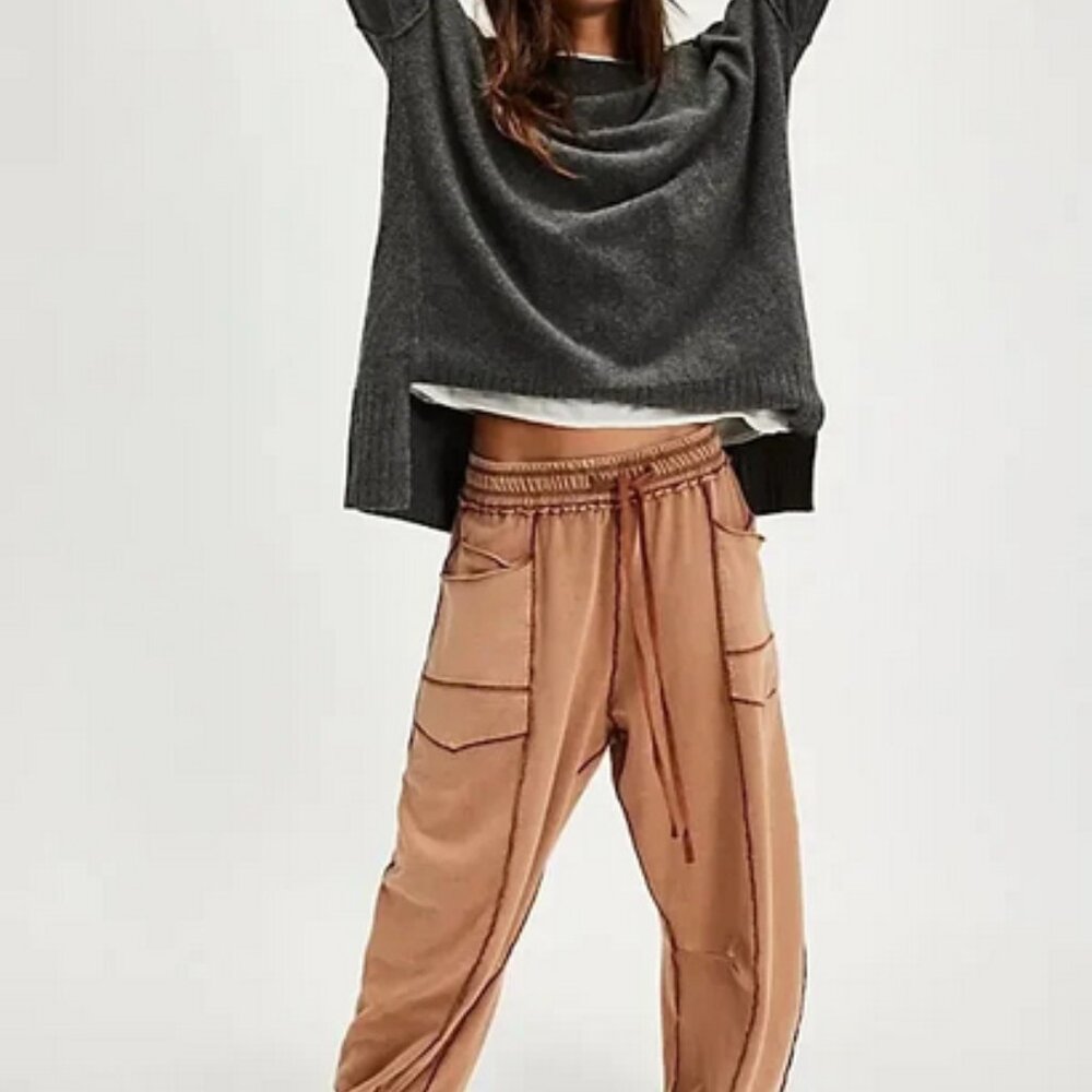 Free People Kaiden Barrel Pants Mid-rise Smocked Patch Pockets Drawstring S